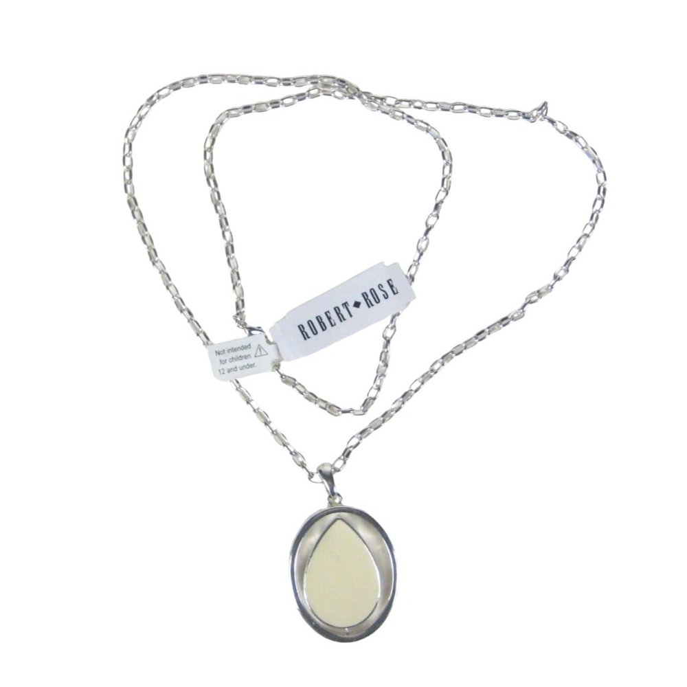 NWD Robert Rose Double-sided Enamel Pendant Necklace  Silvertone Chain 30 Inch